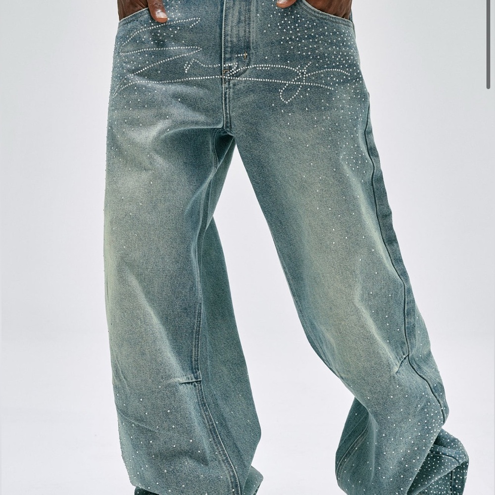 Men's Light Blue Embellished Jeans
